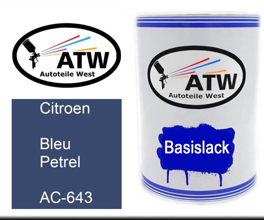 Citroen, Bleu Petrel, AC-643: 500ml Lackdose, von ATW Autoteile West.